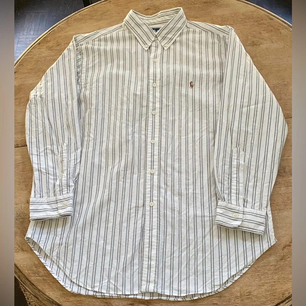 Polo Ralph Lauren Classic Fit Men’s Sz 17 34/35‎ White/Gray Pinstripe Oxford